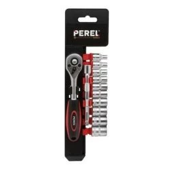 PEREL CLEF A CLIQUET 1/4 AVEC JEU DE DOUILLES 1/4 - 12 Pcs HSOSS4 RI7512