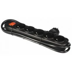 PEREL Multiprise à_ 5 Prises Avec Interrupteur & Protection Contre Les Surcharges - Noir