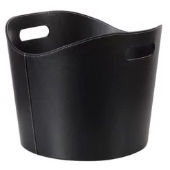 PEREL Panier À Bûches Aspect Cuir Noir 31x Ø 39 Cm