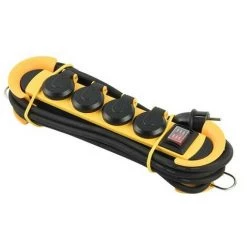 PEREL Bloc Multiprise Robuste 4 Prises Avec Enrouleur De Câble Ip44 - Terre Française