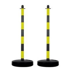 PEREL Poteau En Plastique Pour Chaîne De Signalisation - Jaune/Noir - 2 Pcs