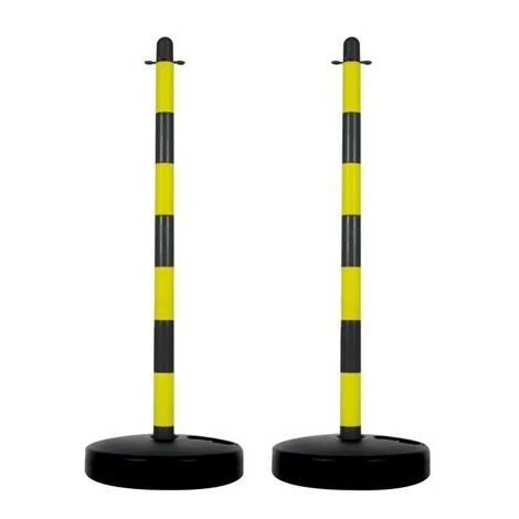 PEREL Poteau En Plastique Pour Chaîne De Signalisation - Jaune/Noir - 2 Pcs 1 PEREL Poteau En Plastique Pour Chaîne De Signalisation - Jaune/Noir - 2 Pcs
