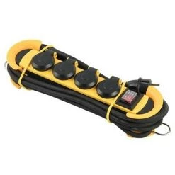 PEREL BLOC MULTIPRISE ROBUSTE - 4 PRISES - ENROULEUR DE CÂBLE - IP44 - SCHUKO RI16708