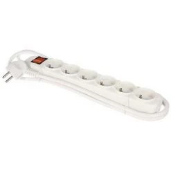 PEREL MULTIPRISE À 6 PRISES AVEC INTERRUPTEUR & PROTECTION CONTRE LES SURCHARGES - BLANC RI16756