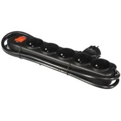 PEREL MULTIPRISE À 5 PRISES AVEC INTERRUPTEUR & PROTECTION CONTRE LES SURCHARGES - NOIR RI16759