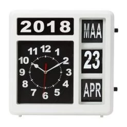 PEREL HORLOGE MURALE À CHIFFRES SAUTANTS AVEC CALENDRIER - 31 X 31 Cm - NÉERLANDAIS