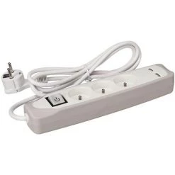 PEREL BLOC MULTIPRISE AVEC INTERRUPTEUR - 3 PRISES - 2 PORTS USB - GRIS/BLANC - TERRE FRANÇAISE -PEREL Soldes 50340669 3