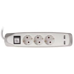 PEREL BLOC MULTIPRISE AVEC INTERRUPTEUR - 3 PRISES - 2 PORTS USB - GRIS/BLANC - TERRE FRANÇAISE -PEREL Soldes 50340669 4