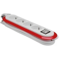 PEREL MULTIPRISE À 4 PRISES AVEC INTERRUPTEUR - ROUGE/BLANC - TERRE FRANÇAISE RI16733