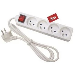 PEREL BLOC MULTIPRISE - 4 PRISES - AVEC INTERRUPTEUR - CÂBLE DE 3 M - TERRE FRANÇAISE RI16730