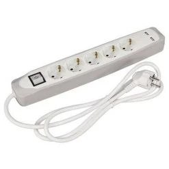 PEREL Bloc Multiprise Avec Interrupteur - 5 Prises - 2 Ports Usb - Gris/Blanc - Schuko