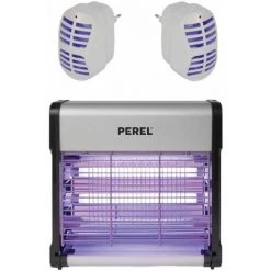 PACK PEREL Destructeur D'insectes Electrique 12W Anti-Moustique 30m2 + 2 Prises Destructeurs D'insectes Electrique 1W 20m2 - Gris