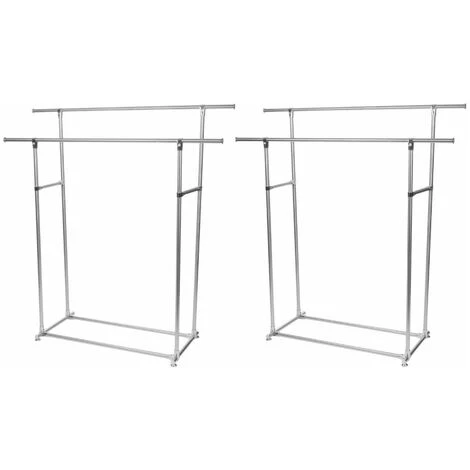 Lot De 2 Portemanteaux En Métal Perel Avec 2 Tiges MP62 - Capacité 75kg - 145x50x155cm 1 Lot De 2 Portemanteaux En Métal Perel Avec 2 Tiges MP62 - Capacité 75kg - 145x50x155cm