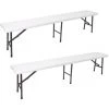 Perel Banc Pliable Lot De 2 - Banc Pliable - Banc à Bière - 180 X 25 X 43 Cm - Blanc