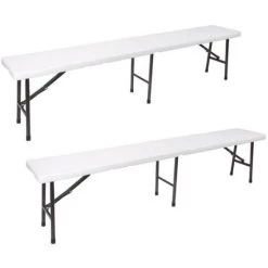 Perel Banc Pliable Lot De 2 - Banc Pliable - Banc à Bière - 180 X 25 X 43 Cm - Blanc